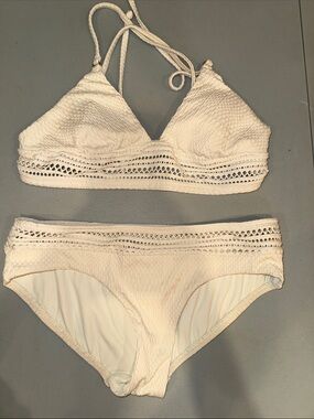 Robin Piccone Cream Crochet-Trim Bikini